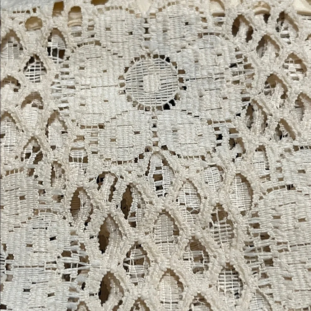 Sears VINTAGE Perma-Prest Ivory Crochet TASSLE WINDOW VALANCE SIZE 36X37  2 SETS